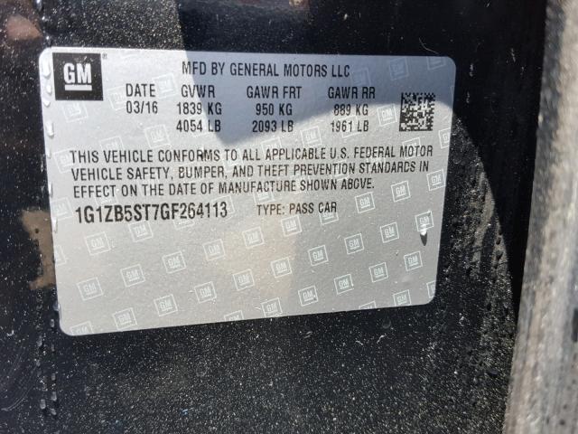 1G1ZB5ST7GF264113 - 2016 CHEVROLET MALIBU LS შავი ფოტო 10