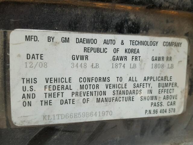 KL1TD66E59B641970 - 2009 CHEVROLET AVEO LS BLACK photo 10