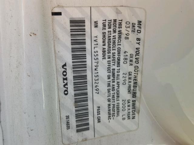 YV1LS5579W1532497 - 1998 VOLVO S70 WHITE photo 10