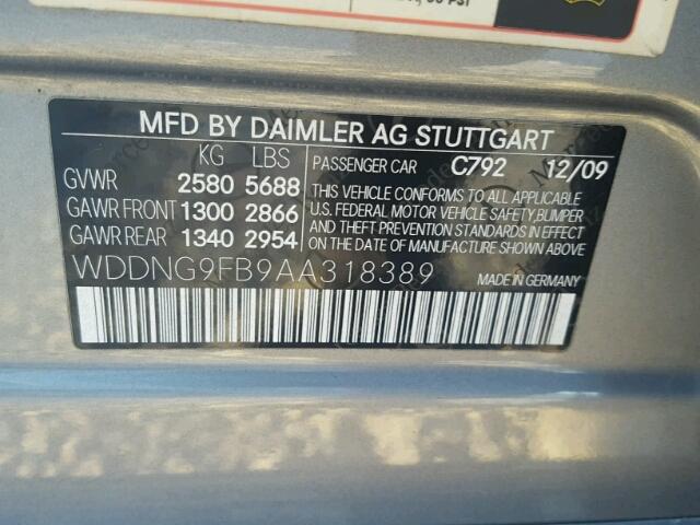 WDDNG9FB9AA318389 - 2010 MERCEDES-BENZ S 400 SILVER photo 10