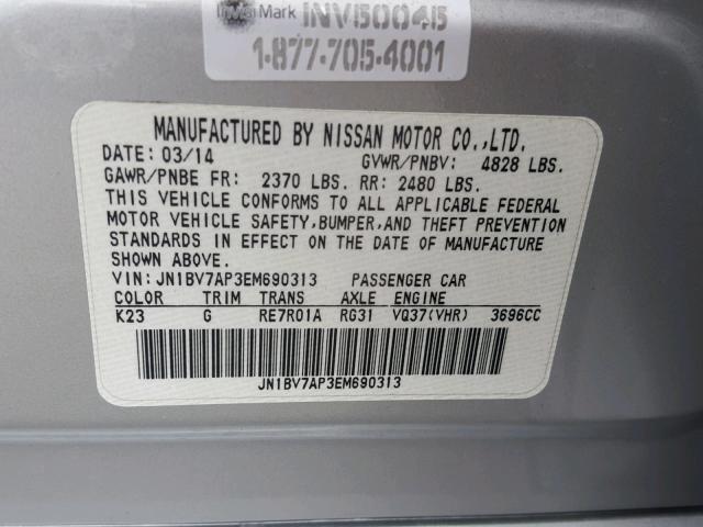 JN1BV7AP3EM690313 - 2014 INFINITI Q50 BASE SILVER photo 10