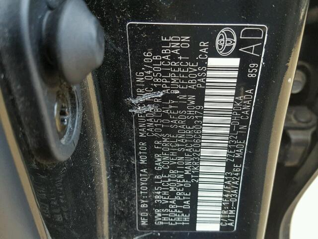 2T1KR32E06C603179 - 2006 TOYOTA COROLLA MA BLACK photo 10