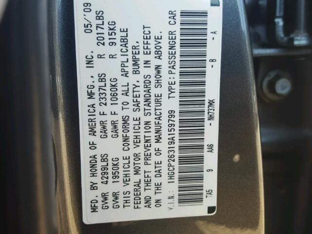 1HGCP26319A159799 - 2009 HONDA ACCORD CHARCOAL photo 10