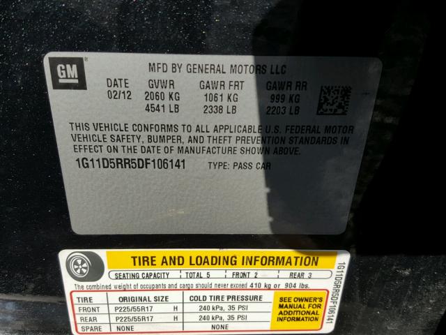 1G11D5RR5DF106141 - 2013 CHEVROLET MALIBU 1LT 黑色 照片 10