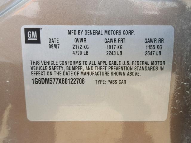 1G6DM577X80122708 - 2008 CADILLAC CTS BROWN photo 10