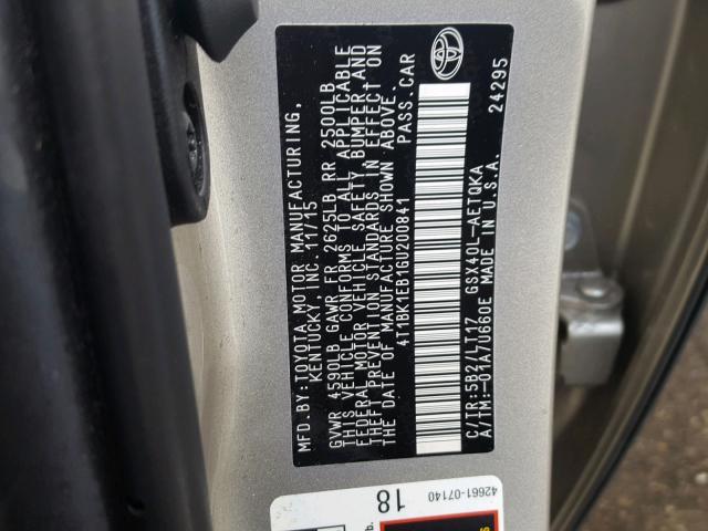 4T1BK1EB1GU200841 - 2016 TOYOTA AVALON XLE GOLD photo 10