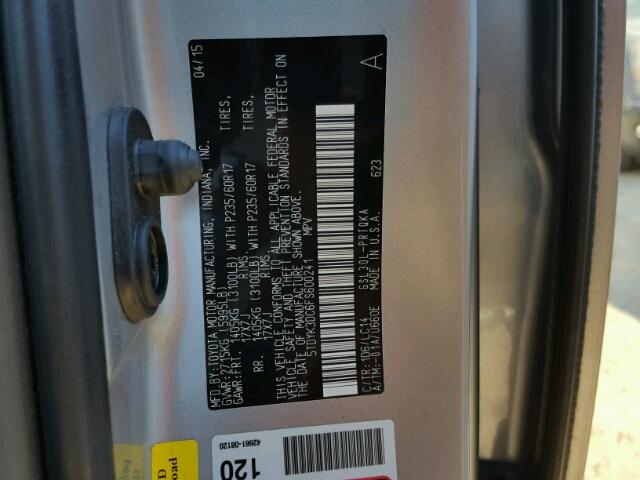 5TDYK3DC6FS600241 - 2015 TOYOTA SIENNA GRAY photo 10