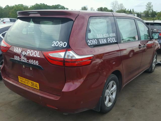 5TDZK3DC1FS642918 - 2015 TOYOTA SIENNA RED photo 4