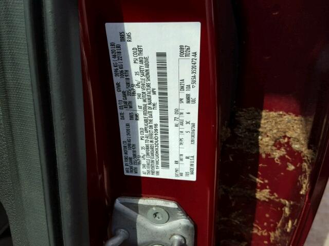 1FMCU0HX3DUD10916 - 2013 FORD ESCAPE SEL RED photo 10