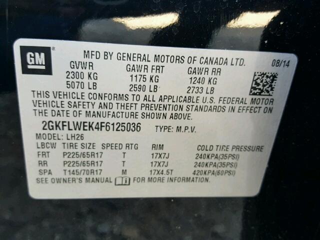 2GKFLWEK4F6125036 - 2015 GMC TERRAIN BLACK photo 10