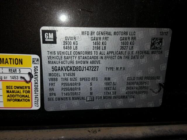 5GAKVCKD8DJ147227 - 2013 BUICK ENCLAVE BROWN photo 10