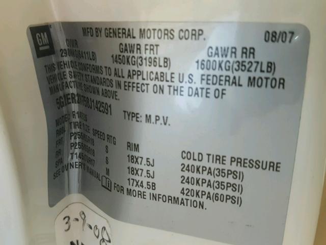 5GZER23758J142591 - 2008 SATURN OUTLOOK XR თეთრი ფოტო 10