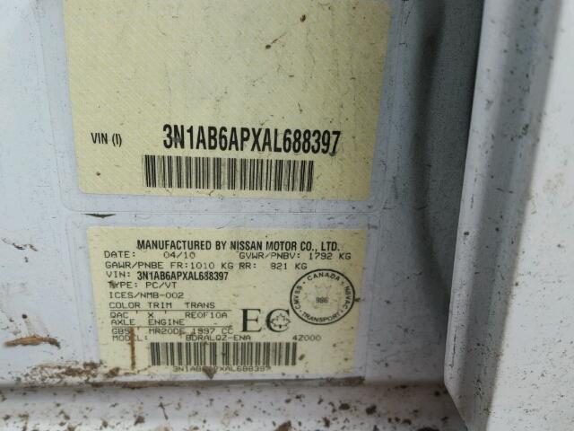 3N1AB6APXAL688397 - 2010 NISSAN SENTRA 2.0 WHITE photo 10