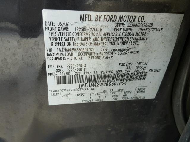 1MEHM42W28G601024 - 2008 MERCURY SABLE PREM BLACK photo 10