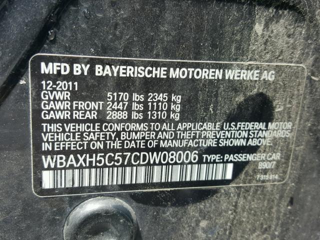 WBAXH5C57CDW08006 - 2012 BMW 528 XI GRAY photo 10