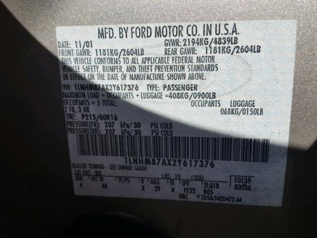 1LNHM87AX2Y617376 - 2002 LINCOLN LS Gümüş foto 10