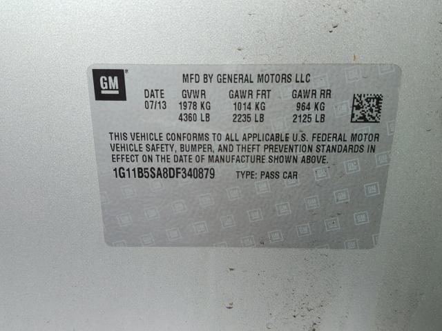 1G11B5SA8DF340879 - 2013 CHEVROLET MALIBU LS SILVER photo 10