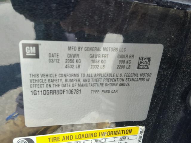 1G11D5RR8DF106781 - 2013 CHEVROLET MALIBU 1LT BLACK photo 10