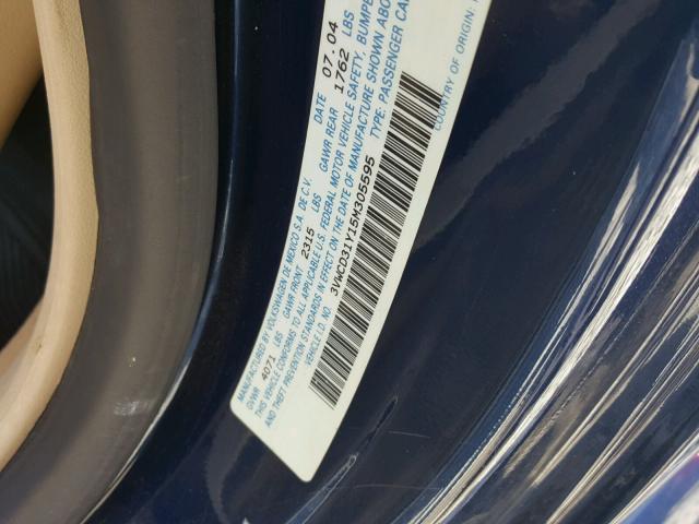 3VWCD31Y15M305595 - 2005 VOLKSWAGEN NEW BEETLE Mavi foto 10