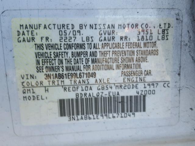 3N1AB61E99L671049 - 2009 NISSAN SENTRA 2.0 WHITE photo 10