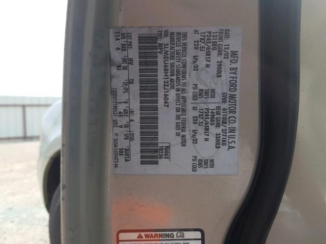 5LMEU68H13ZJ16047 - 2003 LINCOLN AVIATOR 棕色 照片 10