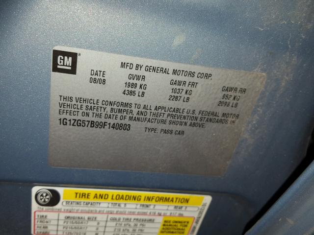 1G1ZG57B99F140803 - 2009 CHEVROLET MALIBU LS ლურჯი ფოტო 10