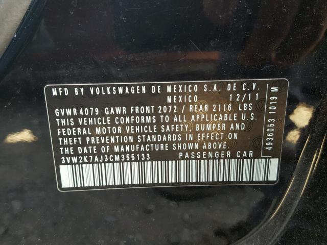 3VW2K7AJ3CM355133 - 2012 VOLKSWAGEN JETTA BASE Սև լուսանկար 10