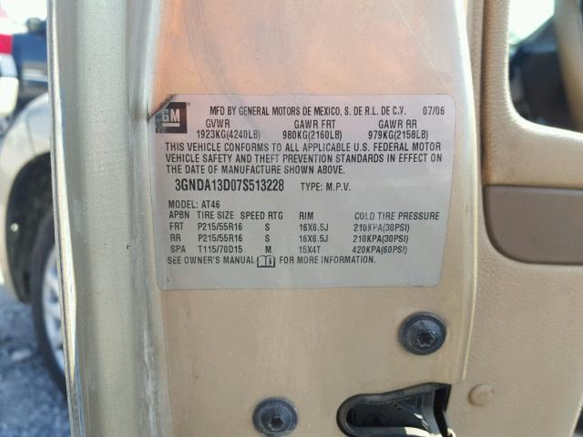 3GNDA13D07S513228 - 2007 CHEVROLET HHR LS 金色 照片 10