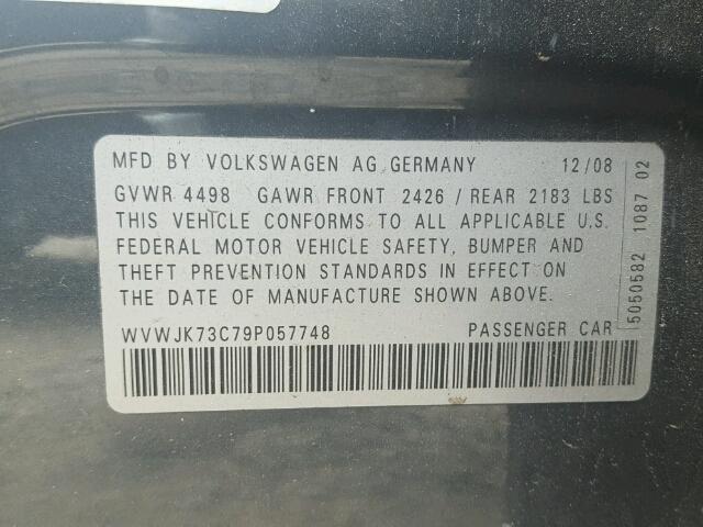 WVWJK73C79P057748 - 2009 VOLKSWAGEN PASSAT TUR GRAY photo 10