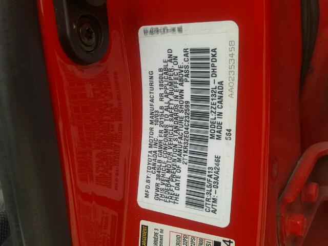 2T1KR32E04C232599 - 2004 TOYOTA COROLLA MA RED photo 10