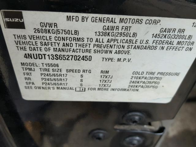 4NUDT13S652702450 - 2005 ISUZU ASCENDER S 黑色 照片 10