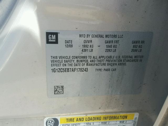 1G1ZC5EB7AF178243 - 2010 CHEVROLET MALIBU 1LT 金色 照片 10