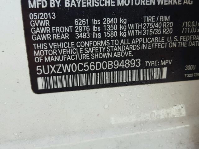 5UXZW0C56D0B94893 - 2013 BMW X5 XDRIVE3 WHITE photo 10
