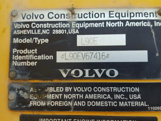 L90EV67416 - 2005 VOLVO L90E YELLOW photo 10