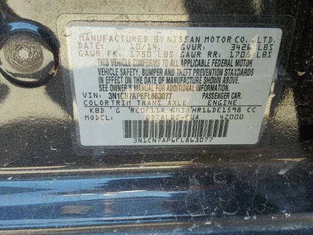 3N1CN7AP6FL863077 - 2015 NISSAN VERSA S/S GRAY photo 10