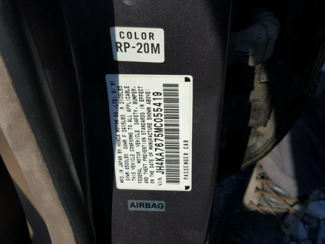 JH4KA7675MC055419 - 1991 ACURA LEGEND LS Մոխրագույն լուսանկար 10