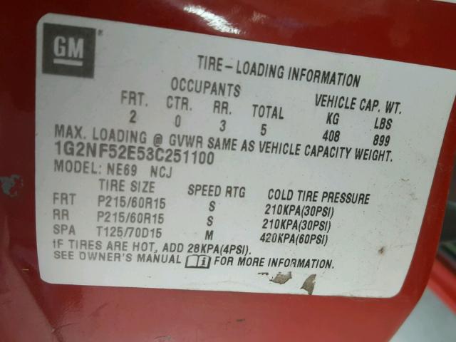 1G2NF52E53C251100 - 2003 PONTIAC GRAND AM S RED photo 10