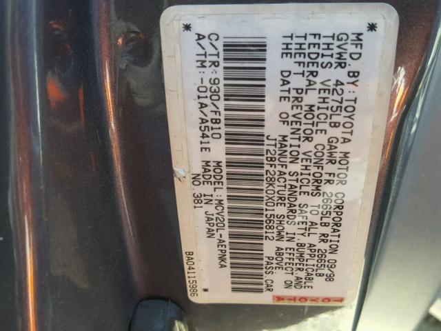 JT2BF28K0X0156812 - 1999 TOYOTA CAMRY LE გრაფიტი ფოტო 10