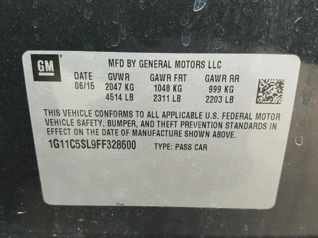 1G11C5SL9FF328600 - 2015 CHEVROLET MALIBU 1LT 石墨色 照片 10