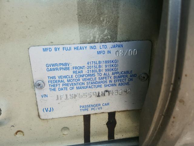 JF1SF65591H743392 - 2001 SUBARU FORESTER S GOLD photo 10