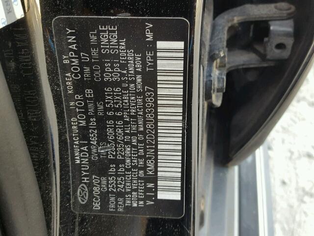 KM8JN12D28U839837 - 2008 HYUNDAI TUCSON SE BLACK photo 10