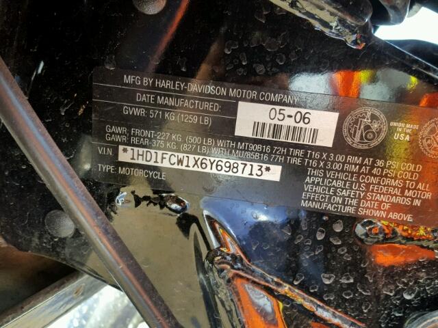 1HD1FCW1X6Y698713 - 2006 HARLEY-DAVIDSON FLHTCUI BLUE photo 10