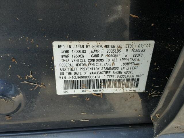 JH4CL96908C005433 - 2008 ACURA TSX CHARCOAL photo 10