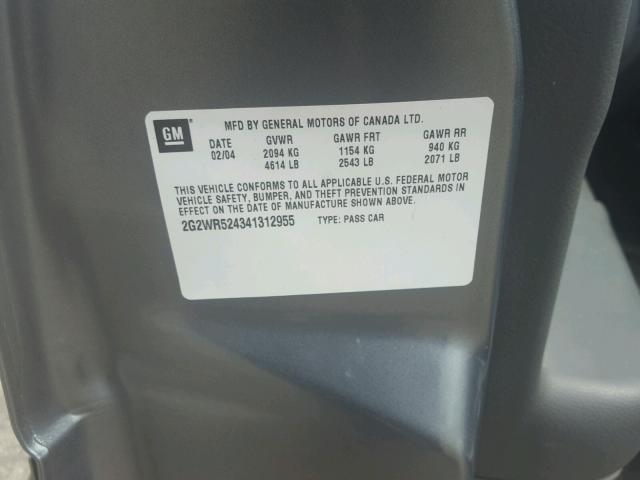 2G2WR524341312955 - 2004 PONTIAC GRAND PRIX ნაცრისფერი ფოტო 10