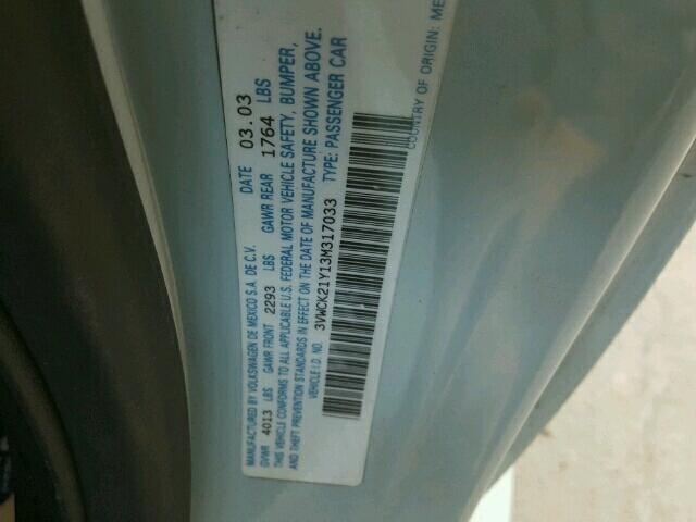 3VWCK21Y13M317033 - 2003 VOLKSWAGEN NEW BEETLE Mavi foto 10