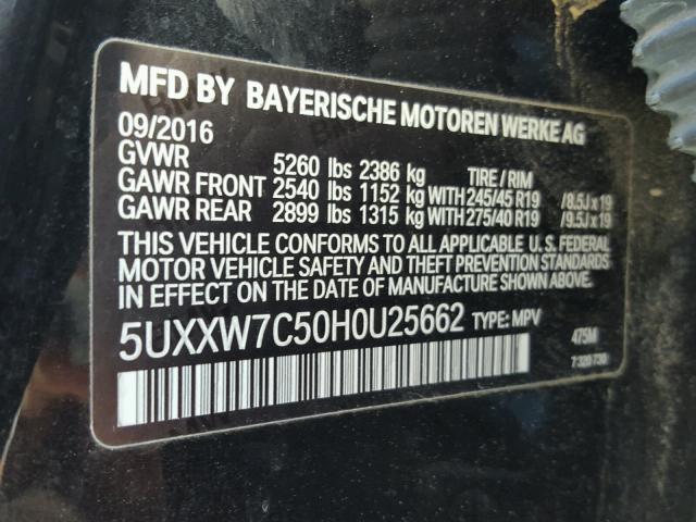 5UXXW7C50H0U25662 - 2017 BMW X4 XDRIVEM BLACK photo 10