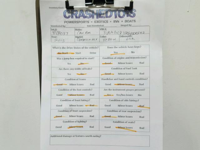 3JBKGCP12DJ000142 - 2013 CAN-AM COMMANDER YELLOW photo 20