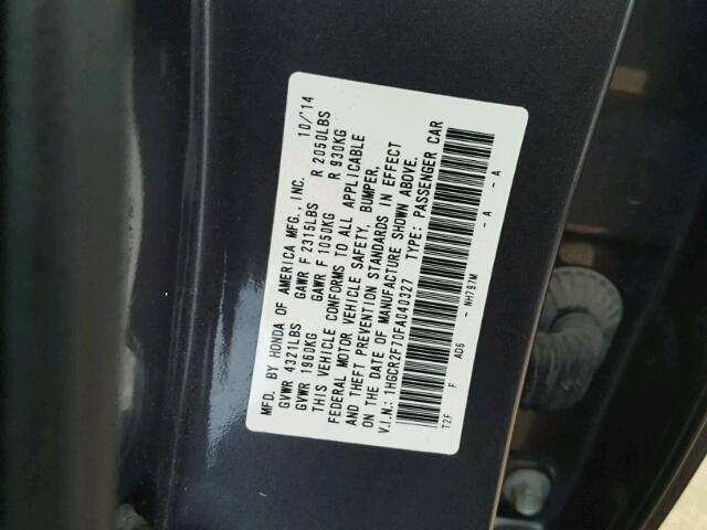 1HGCR2F70FA040327 - 2015 HONDA ACCORD GRAY photo 10