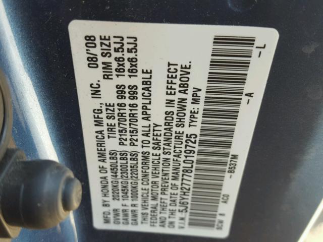 5J6YH27778L019725 - 2008 HONDA ELEMENT BLUE photo 10