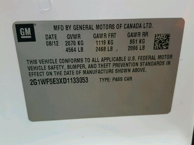 2G1WF5E3XD1133053 - 2013 CHEVROLET IMPALA WHITE photo 10